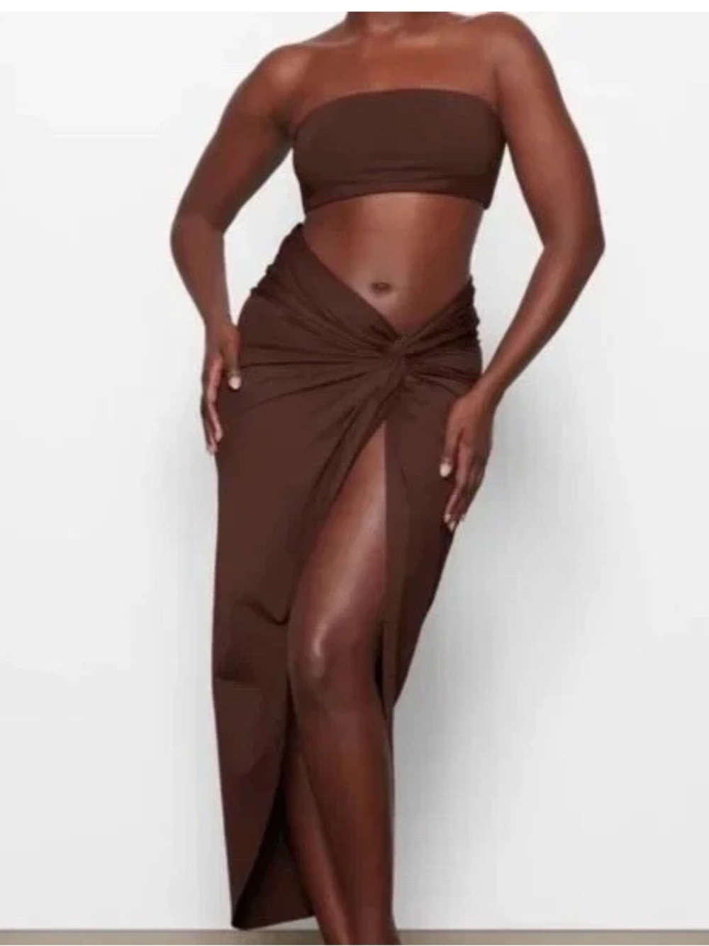 SKIMS Signature Swim Sarong Skirt in Cocoa Brown Women's Size Large